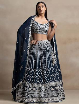 blue georgette embroidered lehenga choli with dupatta 2