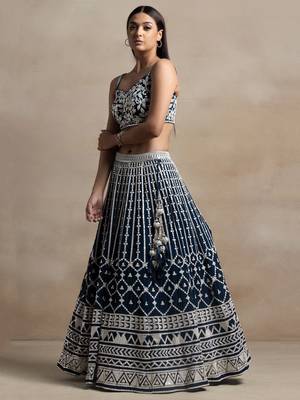 blue georgette embroidered lehenga choli with dupatta 3