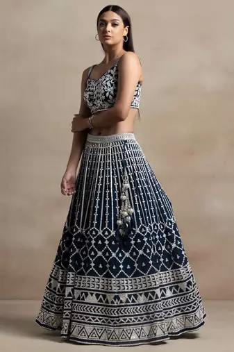 blue georgette embroidered lehenga choli with dupatta
