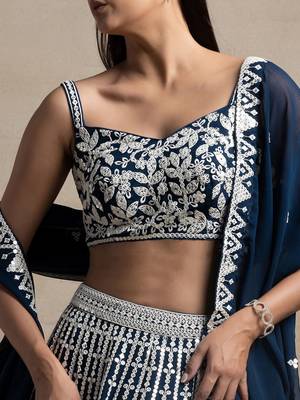 blue georgette embroidered lehenga choli with dupatta 5
