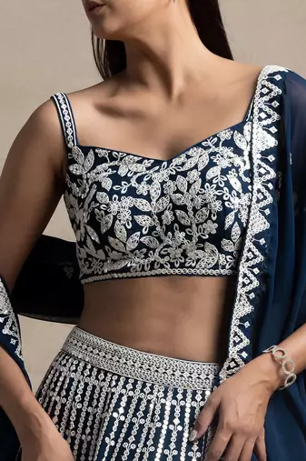blue georgette embroidered lehenga choli with dupatta
