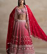 red georgette embroidered lehenga choli with dupatta