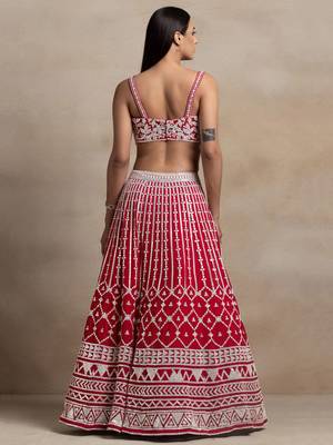red georgette embroidered lehenga choli with dupatta 4