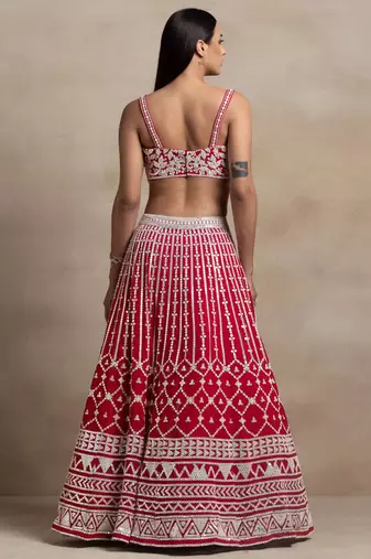 red georgette embroidered lehenga choli with dupatta