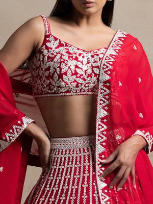 red georgette embroidered lehenga choli with dupatta 5