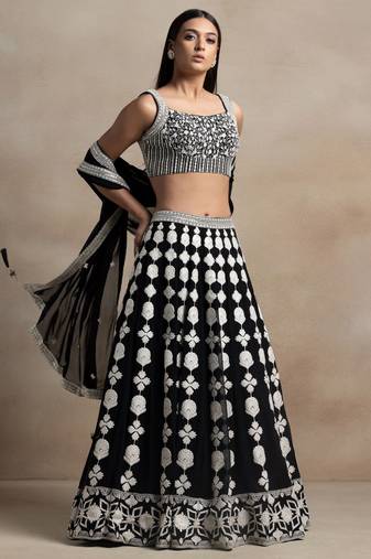 black georgette embroidered lehenga choli with dupatta