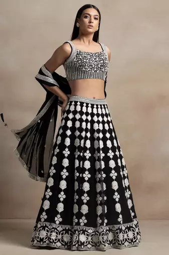 black georgette embroidered lehenga choli with dupatta