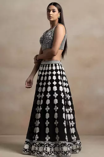 black georgette embroidered lehenga choli with dupatta