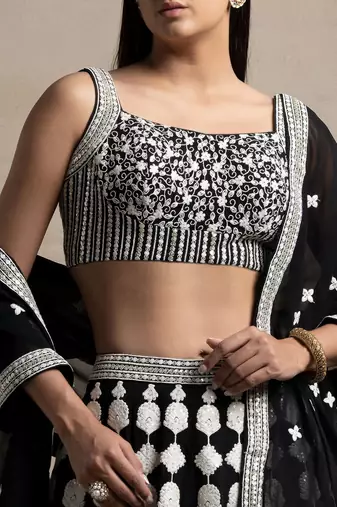 black georgette embroidered lehenga choli with dupatta