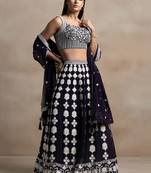 dark purple georgette embroidered lehenga choli with dupatta