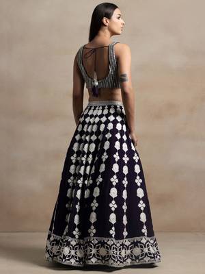 dark purple georgette embroidered lehenga choli with dupatta 4