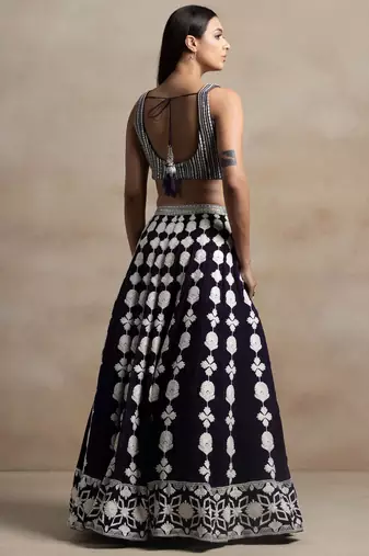 dark purple georgette embroidered lehenga choli with dupatta