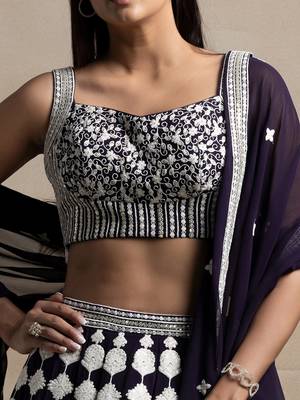 dark purple georgette embroidered lehenga choli with dupatta 5