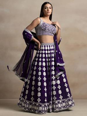 purple georgette embroidered lehenga choli with dupatta 1