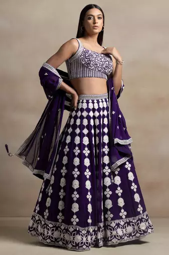 purple georgette embroidered lehenga choli with dupatta
