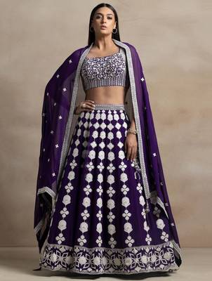 purple georgette embroidered lehenga choli with dupatta 2