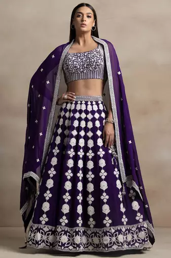 purple georgette embroidered lehenga choli with dupatta