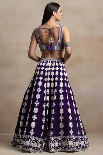 purple georgette embroidered lehenga choli with dupatta