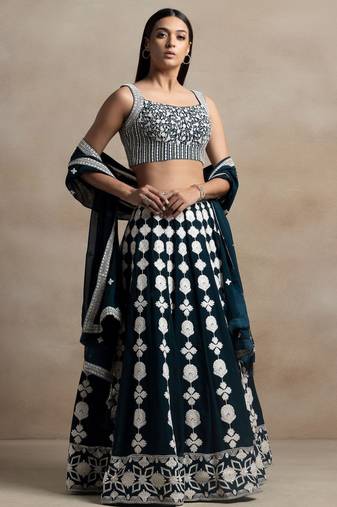 turquoise georgette embroidered lehenga choli with dupatta