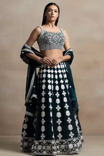 turquoise georgette embroidered lehenga choli with dupatta