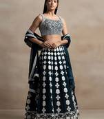 turquoise georgette embroidered lehenga choli with dupatta