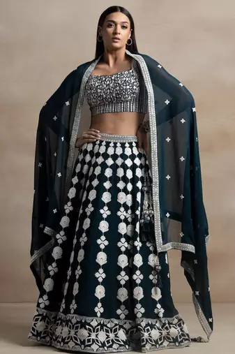 turquoise georgette embroidered lehenga choli with dupatta
