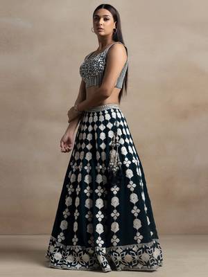 turquoise georgette embroidered lehenga choli with dupatta 3