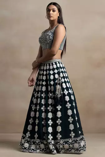 turquoise georgette embroidered lehenga choli with dupatta