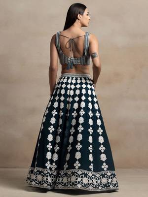 turquoise georgette embroidered lehenga choli with dupatta 4