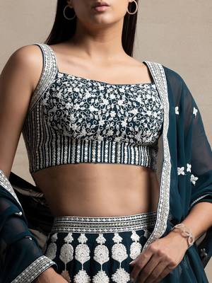 turquoise georgette embroidered lehenga choli with dupatta 5