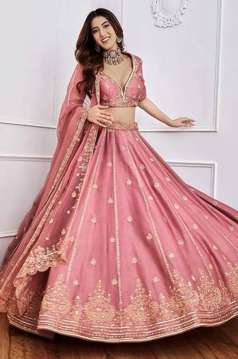 pink art silk embroidered lehenga choli with dupatta