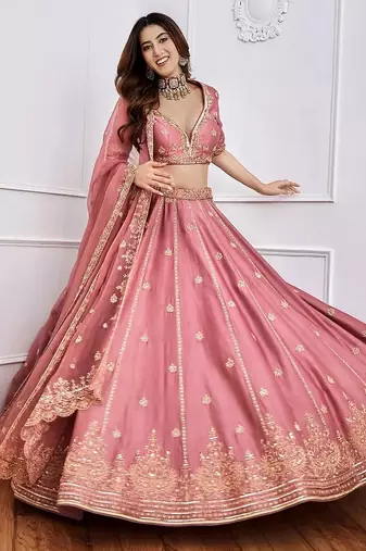 pink art silk embroidered lehenga choli with dupatta