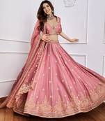 pink art silk embroidered lehenga choli with dupatta