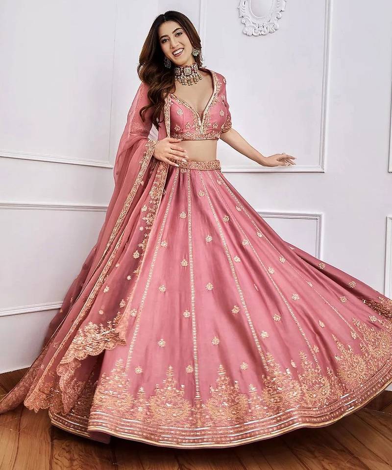 pink art silk embroidered lehenga choli with dupatta