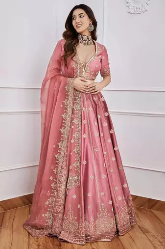 pink art silk embroidered lehenga choli with dupatta