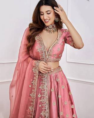pink art silk embroidered lehenga choli with dupatta 5
