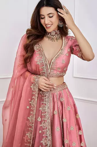 pink art silk embroidered lehenga choli with dupatta