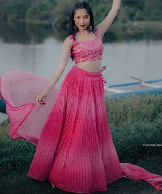 pink organza embroidered lehenga choli with dupatta 1
