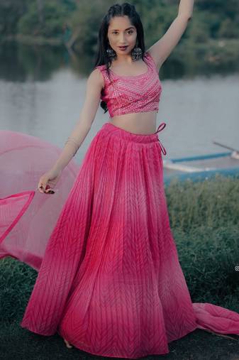 pink organza embroidered lehenga choli with dupatta