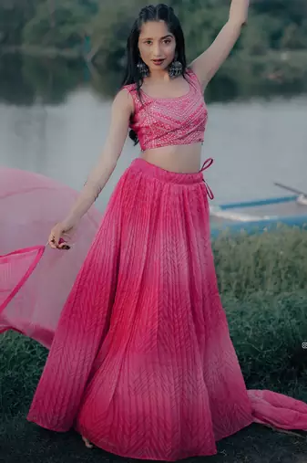 pink organza embroidered lehenga choli with dupatta