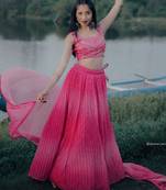 pink organza embroidered lehenga choli with dupatta