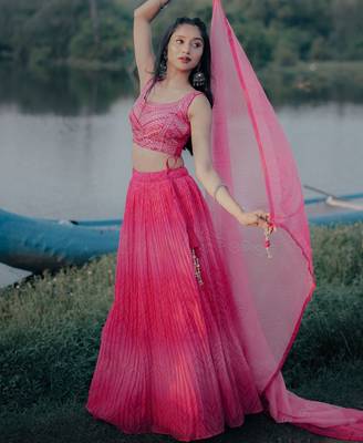 pink organza embroidered lehenga choli with dupatta 2