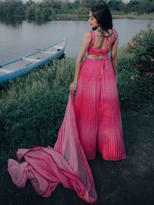 pink organza embroidered lehenga choli with dupatta 3