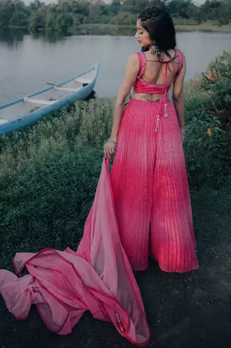 pink organza embroidered lehenga choli with dupatta