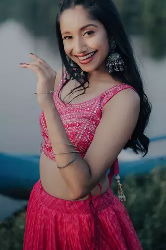 pink organza embroidered lehenga choli with dupatta