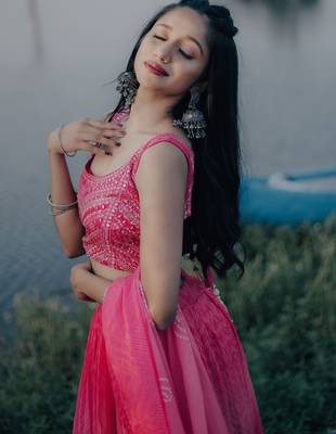 pink organza embroidered lehenga choli with dupatta 5