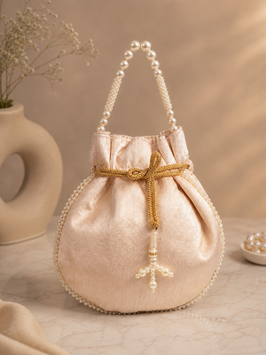 peach pearl embroidered potli bag  3