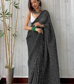 black bandhani georgette saree with unstitched blouse