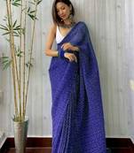 blue bandhani georgette saree with unstitched blouse