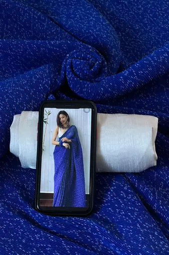 blue bandhani georgette saree with unstitched blouse